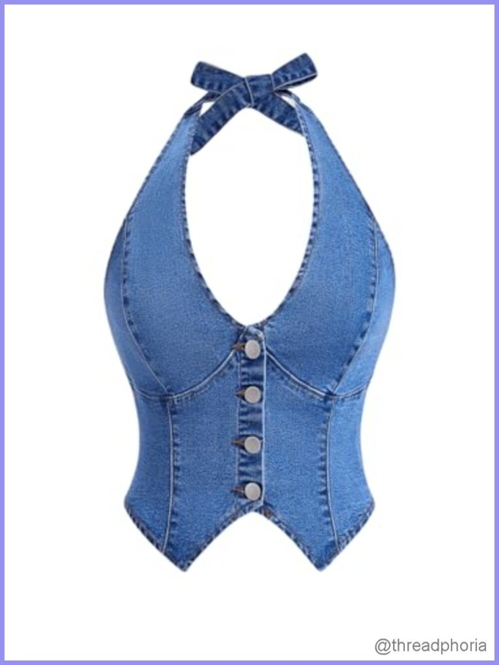 Halter Denim Crop Tank Top Backless Button Up Sleeveless